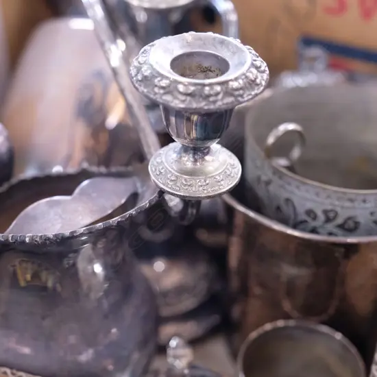 BOX ASST EP WARE INCL. CANDLESTICK ETC