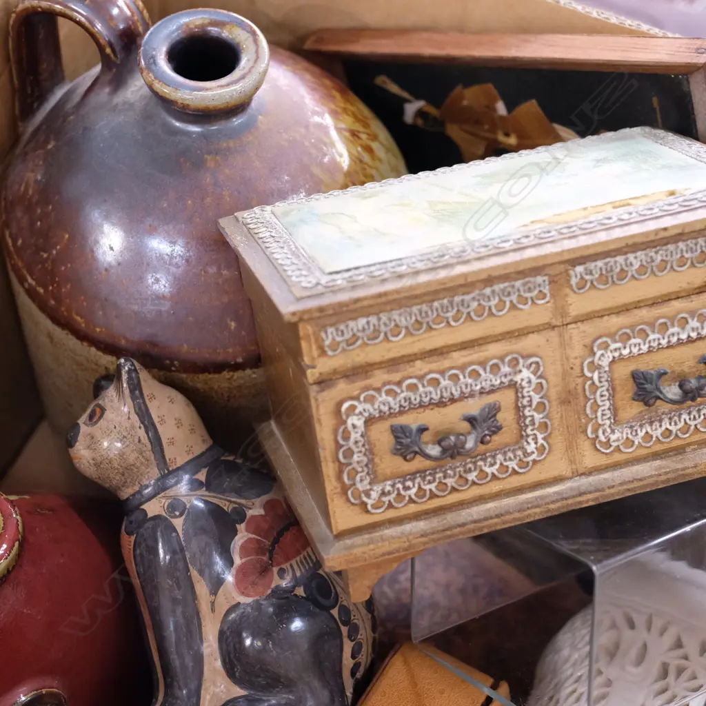 LOT CROCK/CATS/LAMP BASES/BOXES ETC Image 1++