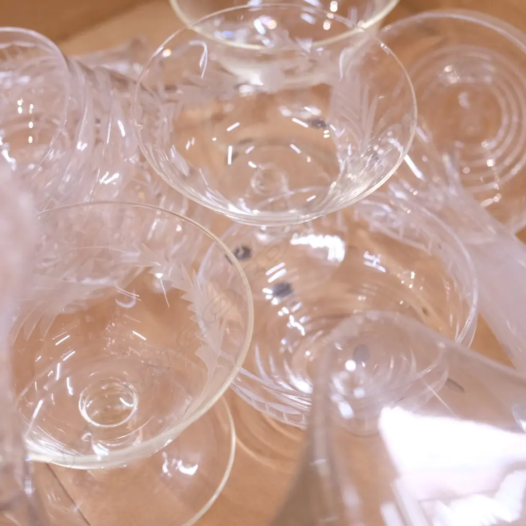 LOT 2 CRYSTAL DECANTERS/3 VASES/AND ASST DESSERT BOWLS Image 1++