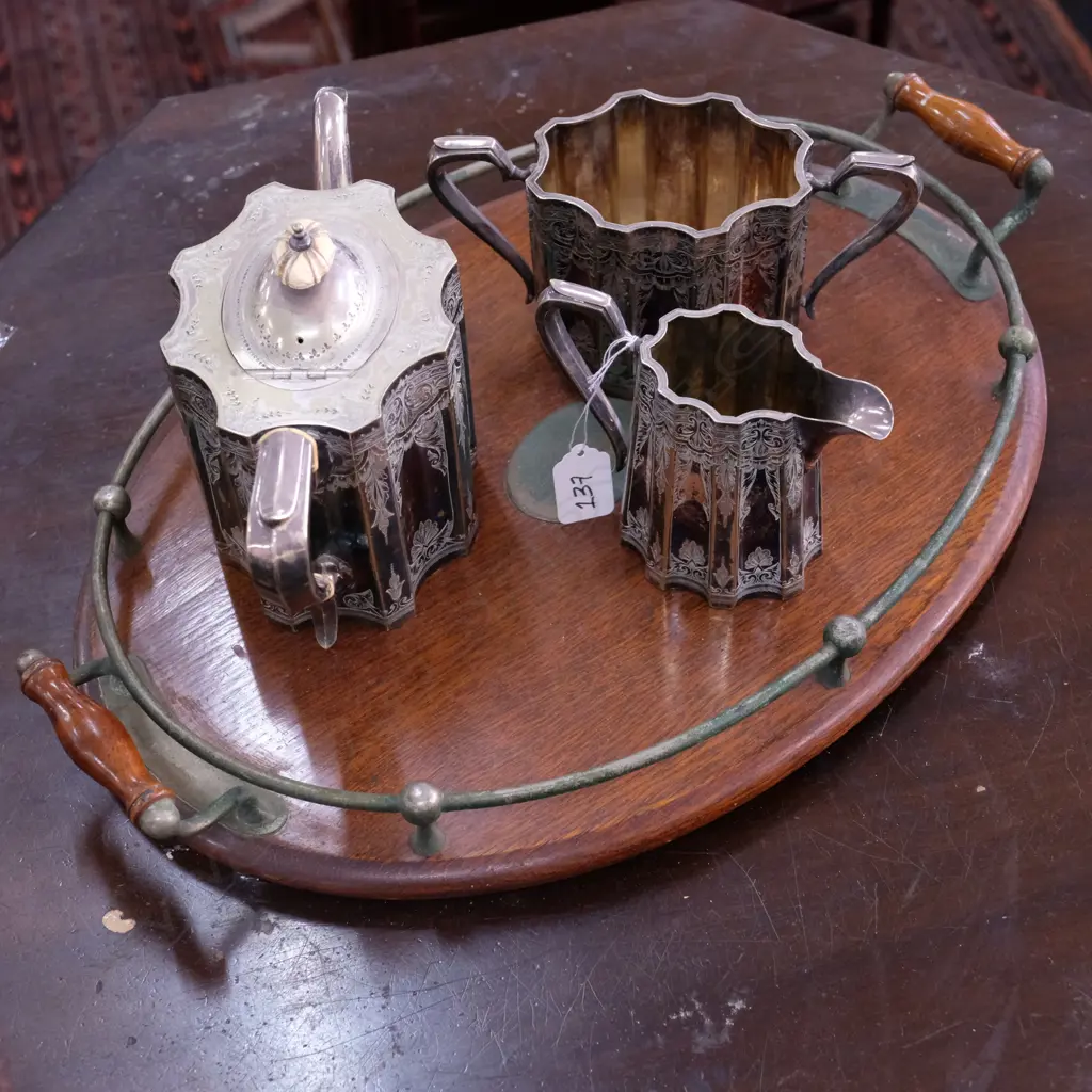 C1900 3 PIECE S/PLATE TEASET ON TRAY Image 1++