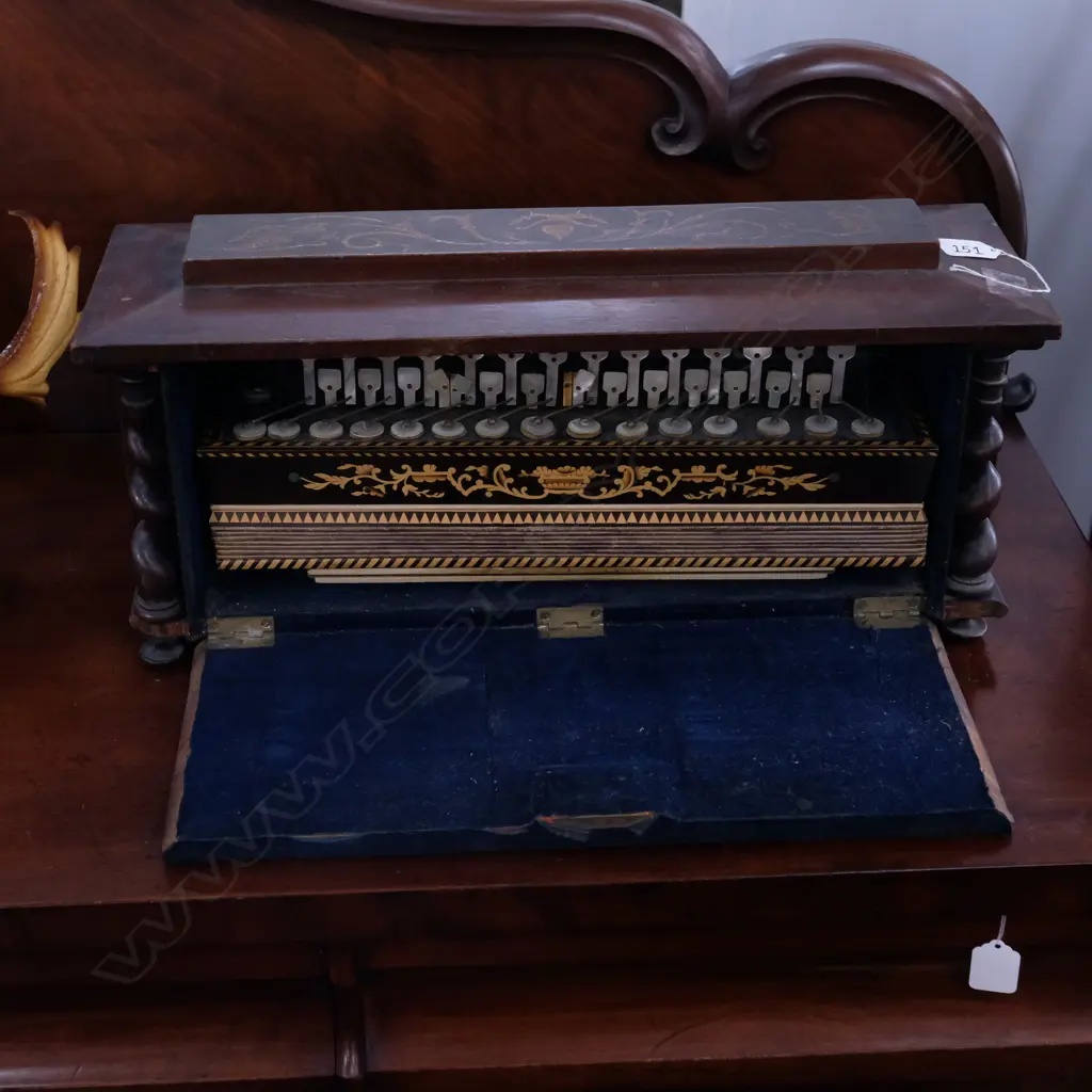 ANTIQUE PIANO ACCORDIAN IN WOODEN BOX Image 1++