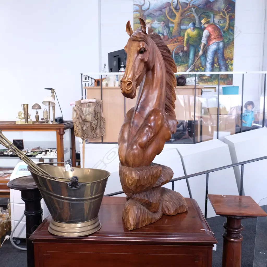 LARGE CARVED BUST OF HORSE. H. 1010MM Image 1++