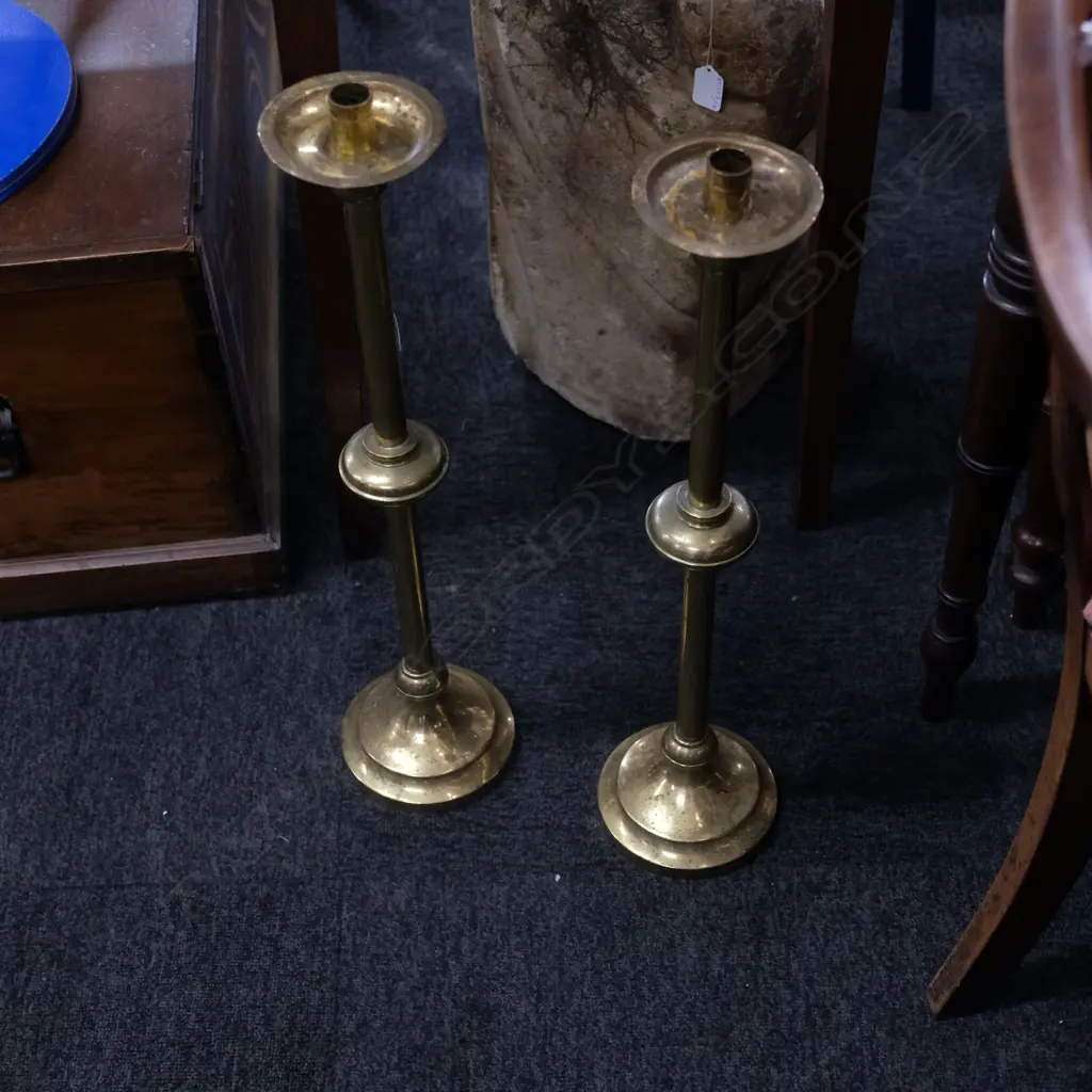 PAIR BRASS CHURCH CANDLE STICKS H.620MM Image 1++