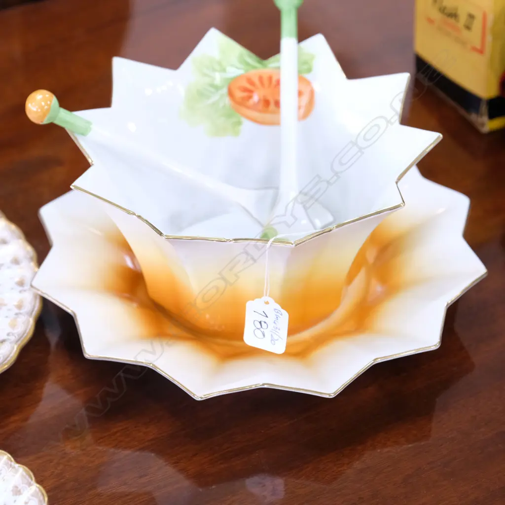 VINTAGE NORITAKE BOWL/SAUCER + SALAD SERVERS Image 1++