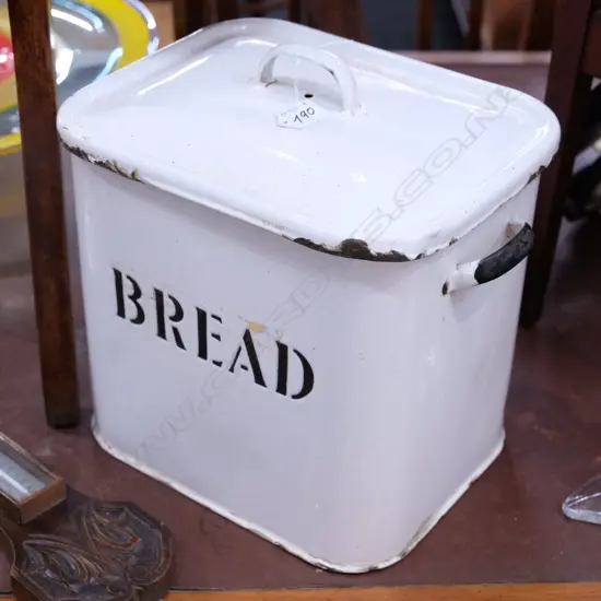 VINTAGE ENAMEL LIDDED BREAD TIN H. 340MM