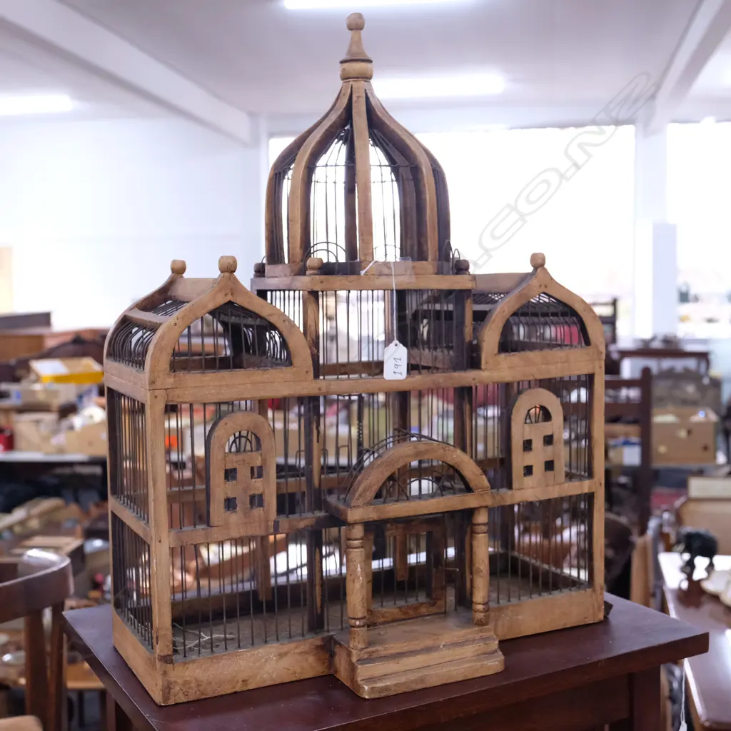 WOOD / WIRE BIRD CAGE IN FORM OF PALACE H. 640MM Image 1++
