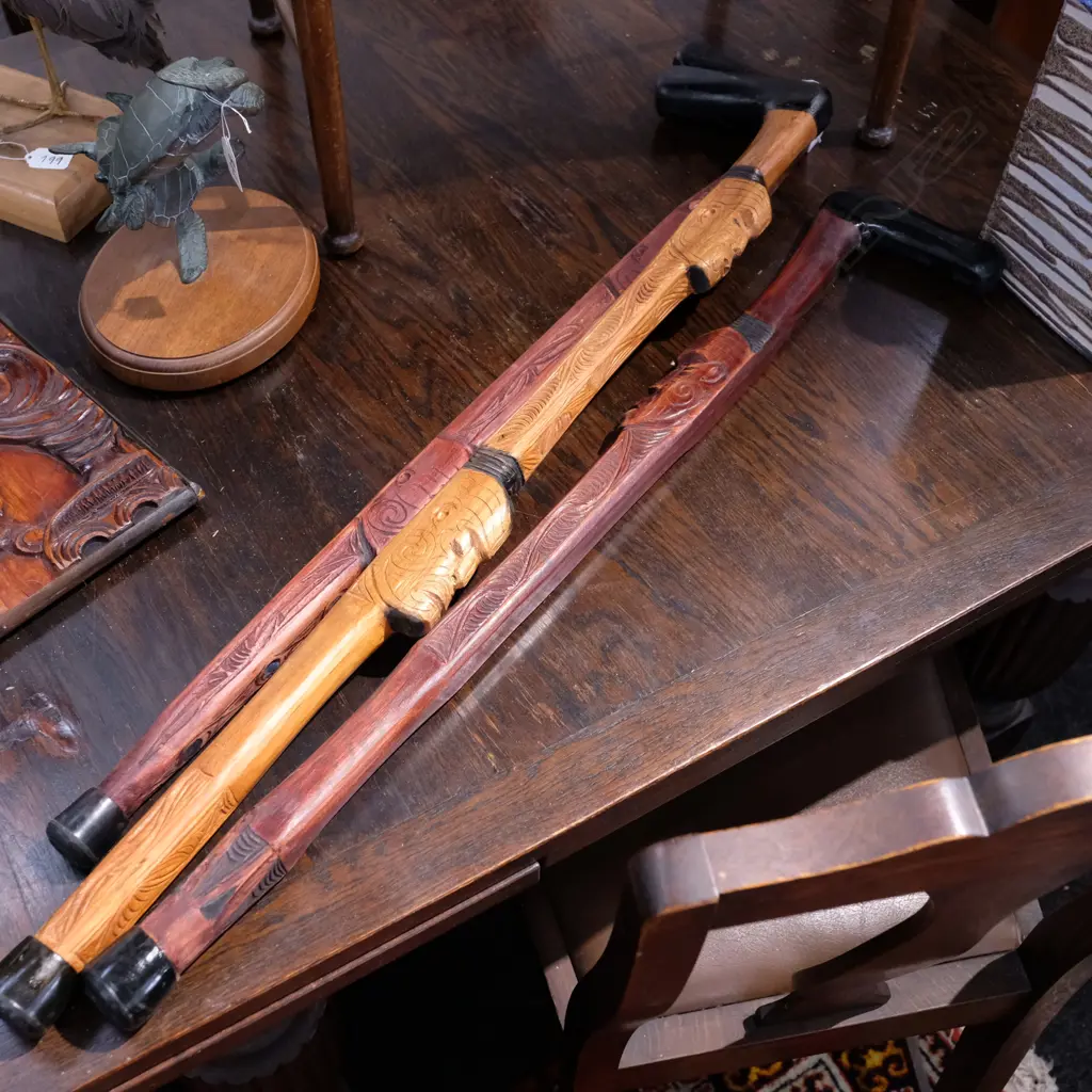 3 MAORI CARVED SOUVENIR WALKING STICKS Image 1++