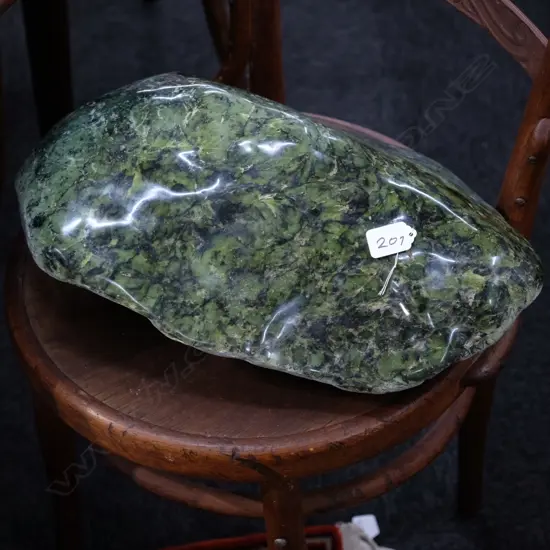 LGE MOTTLED GREEN POUNAMU BOULDER POLISHED TOP 22KGS