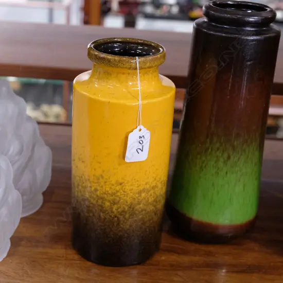 2 GERMAN GLAZED POTTERY VASES H.235 & 255MM