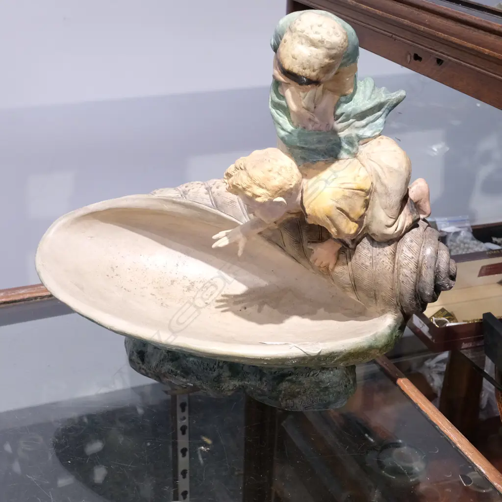 PLASTER FIGURE GROUP OF TWO CHILDREN TITLED REFLECTION Image 1++