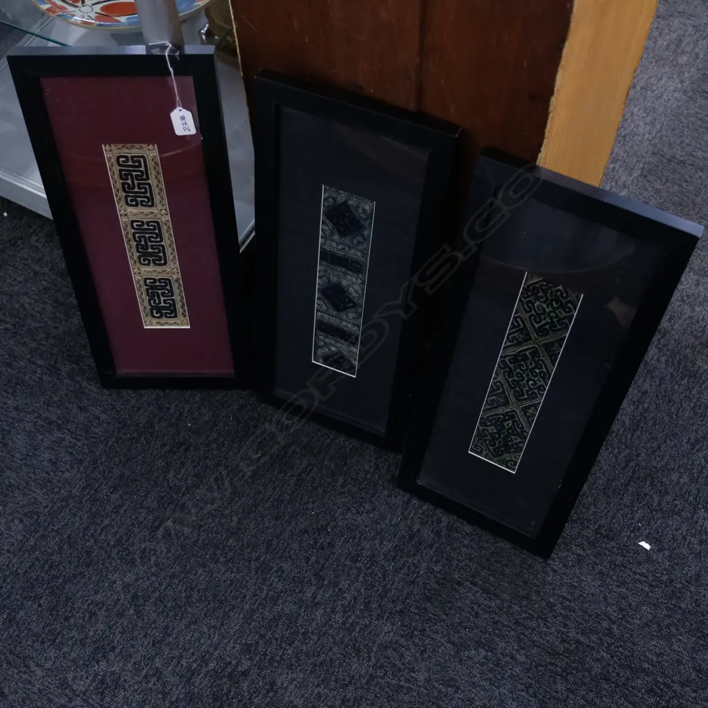 3 19THC CHINESE SILK EMBROIDERED CUFFS FRAMED Image 1++