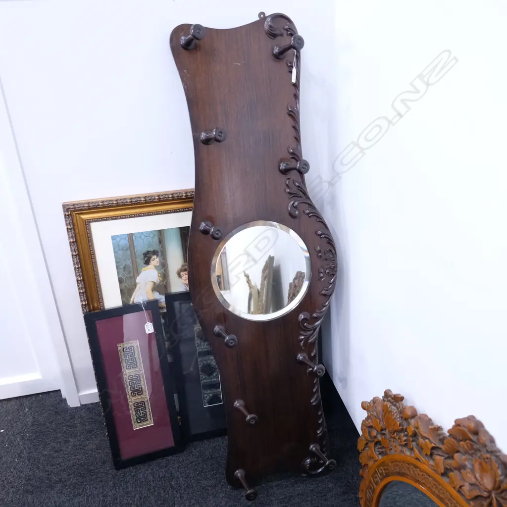 MAHOGANY FRAMED MIRROR COAT RACK Image 1++