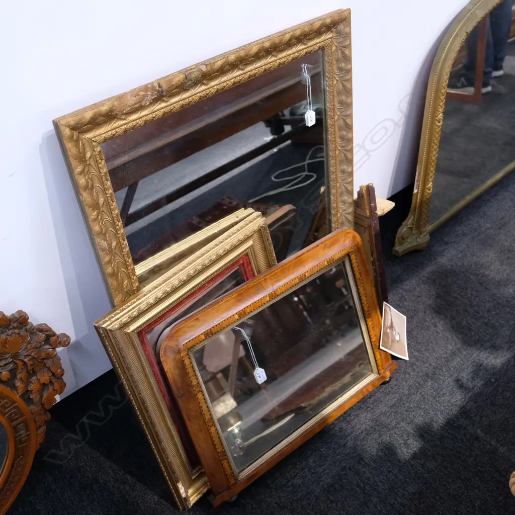 GILT FRAMED MIRROR A/F 900 X 750 MM + 2+ EDWARDIAN OVERMANTLE Image 1++