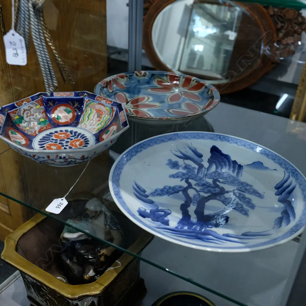 3 ORIENTAL DISHES INCL. HAND PAINTED B + W PLATTER Image 1++