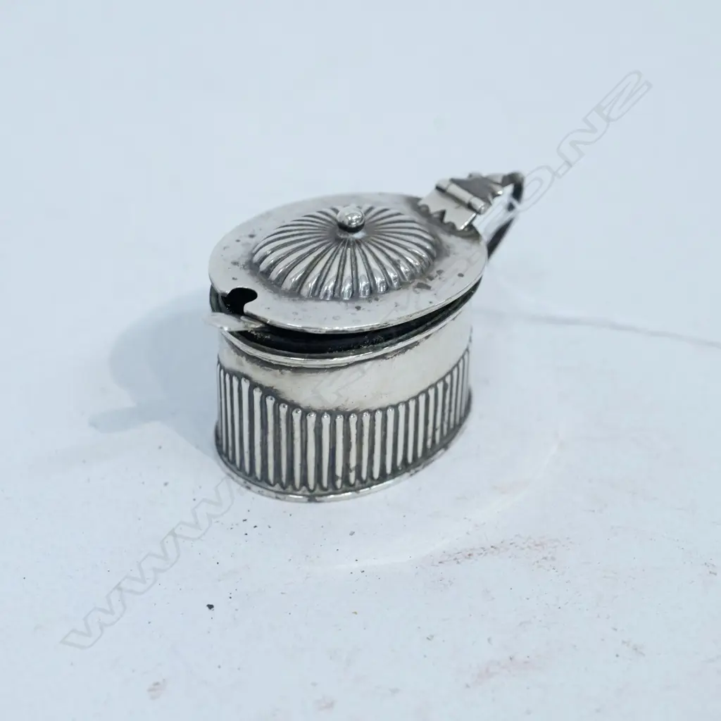 S/S MUSTARD POT W/ BLUE GLASS LINER + SPOON. 40GMS Image 1++