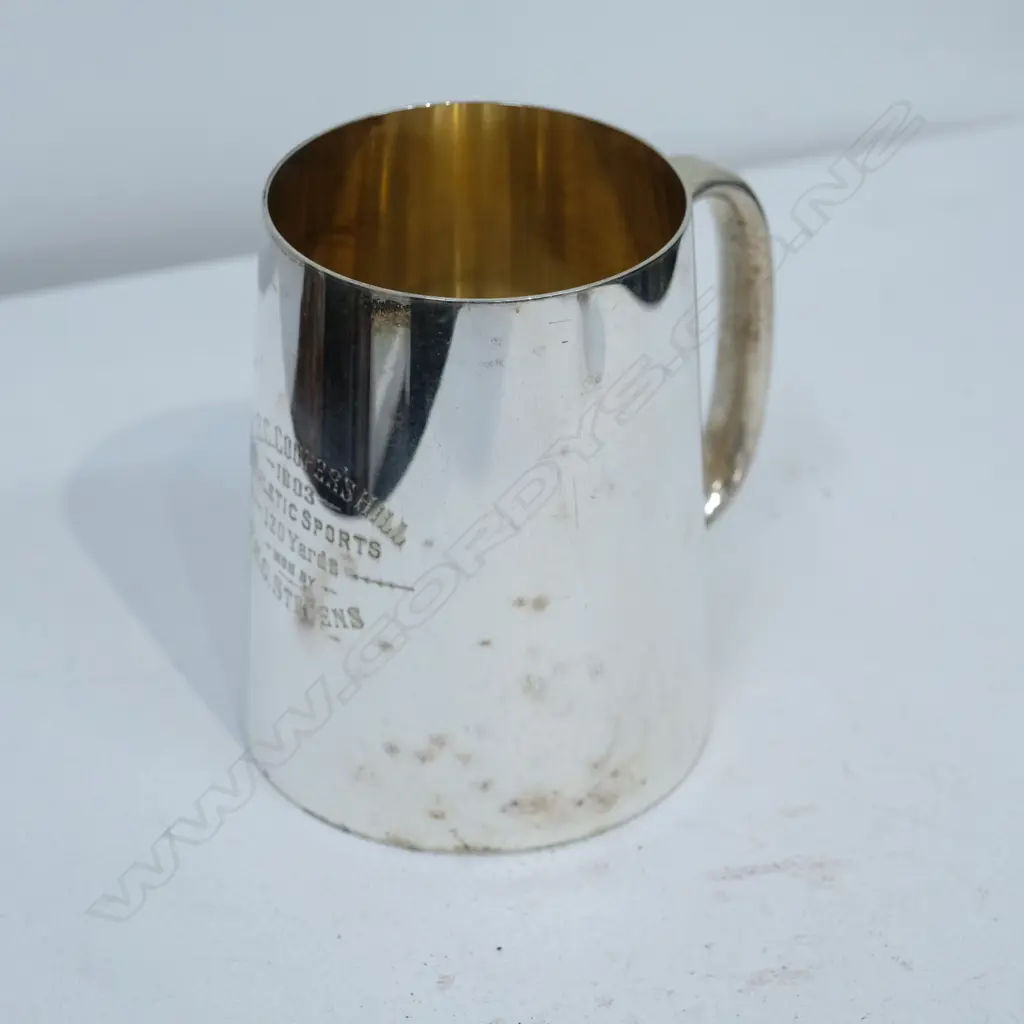 EDWARDIAN SILVERPLATE TROPHY MUG 80 X 115MM Image 1++