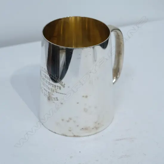 EDWARDIAN SILVERPLATE TROPHY MUG 80 X 115MM