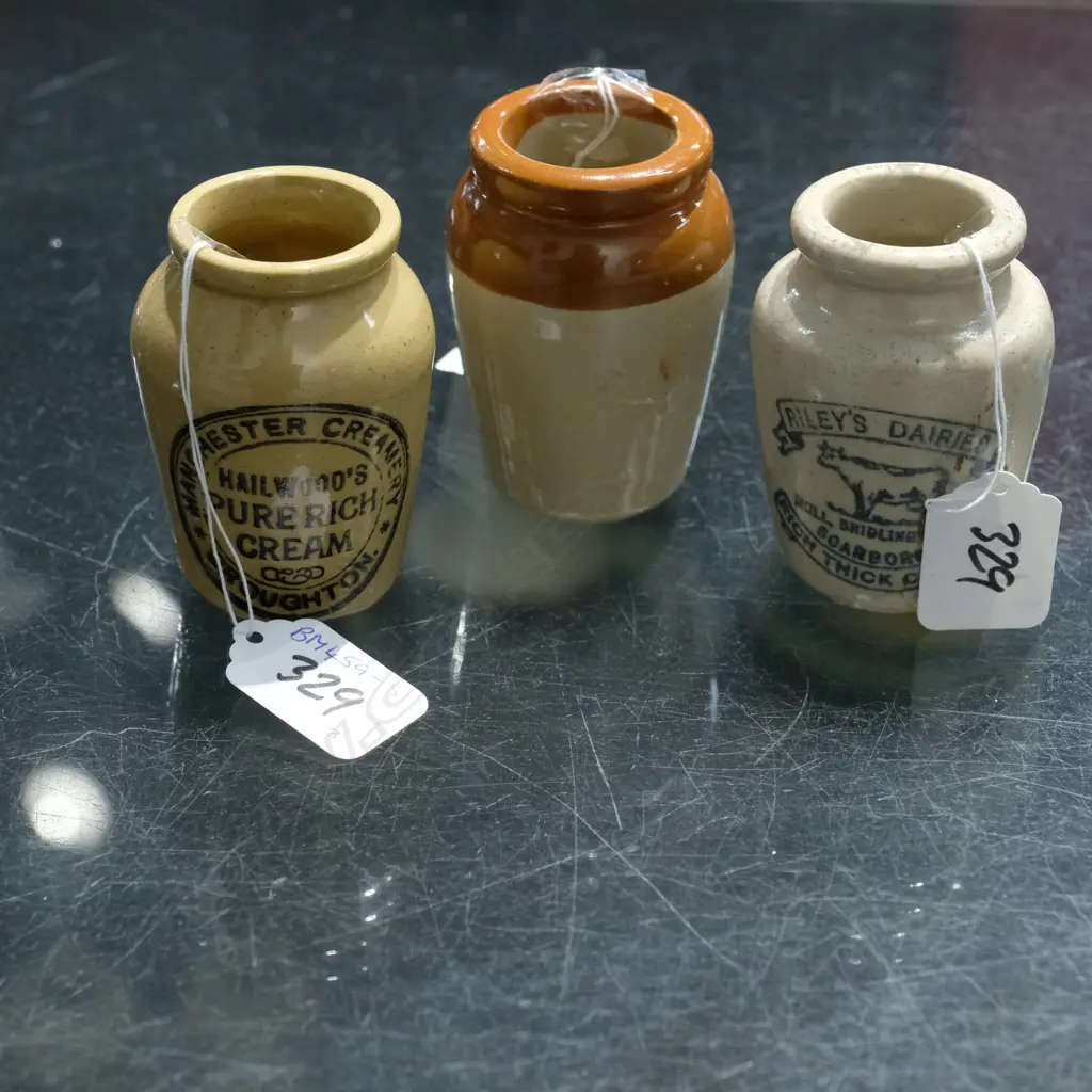 THREE EDWARDIAN PICTORIAL CREAM POTS Image 1++