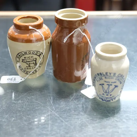 THREE EDWARDIAN PICTORIAL CREAM POTS