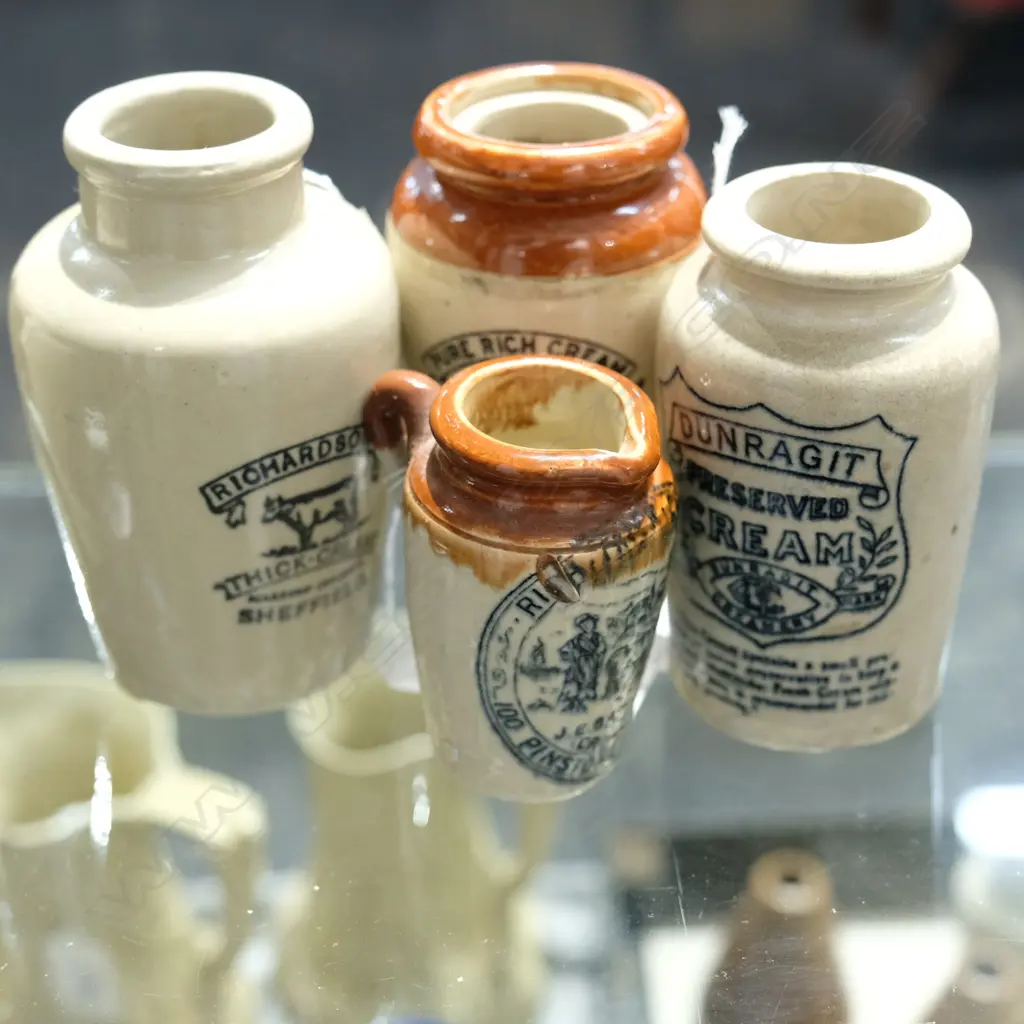 FOUR EDWARDIAN PICTORIAL CREAM POTS Image 1++