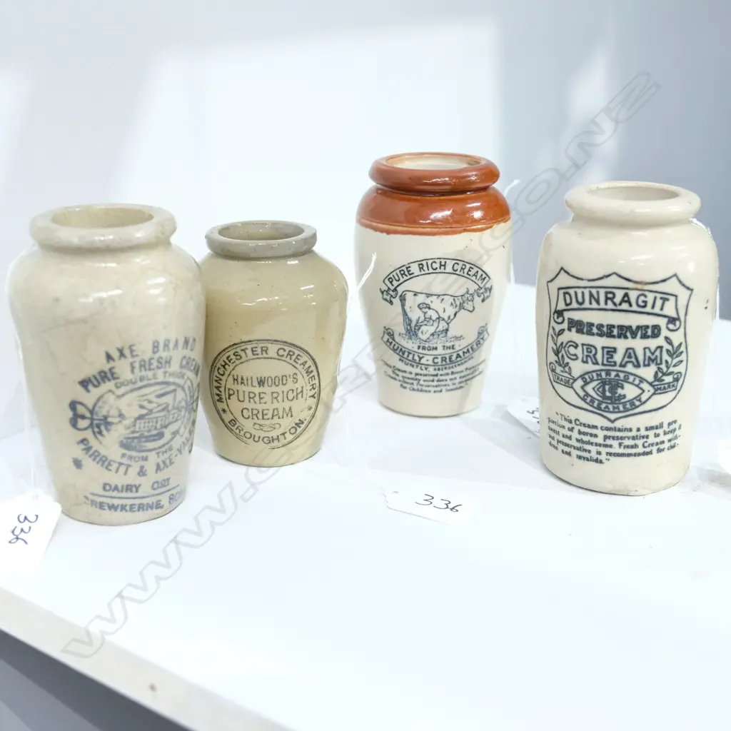 FOUR EDWARDIAN PICTORIAL CREAM POTS Image 1++