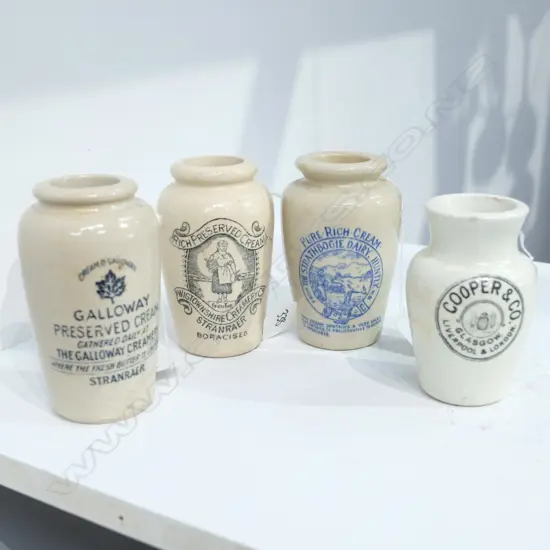 FOUR EDWARDIAN PICTORIAL CREAM POTS