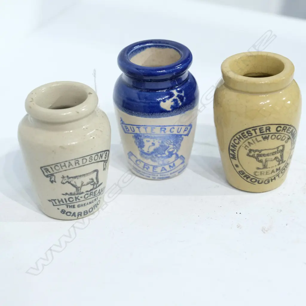 THREE EDWARDIAN PICTORIAL CREAM POTS Image 1++