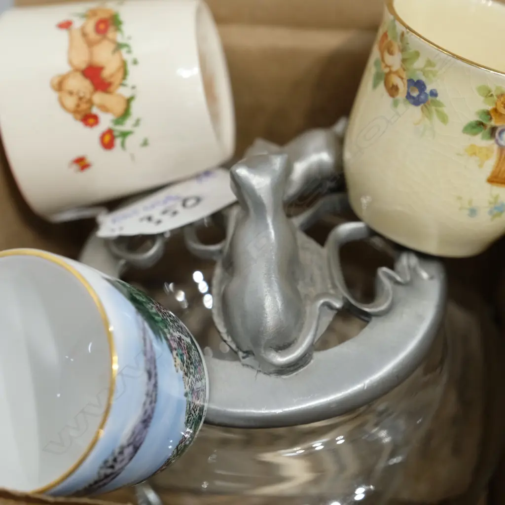 CRYSTAL DECANTER PEWTER ACT LID BOWL 3 EGG CUPS Image 1++