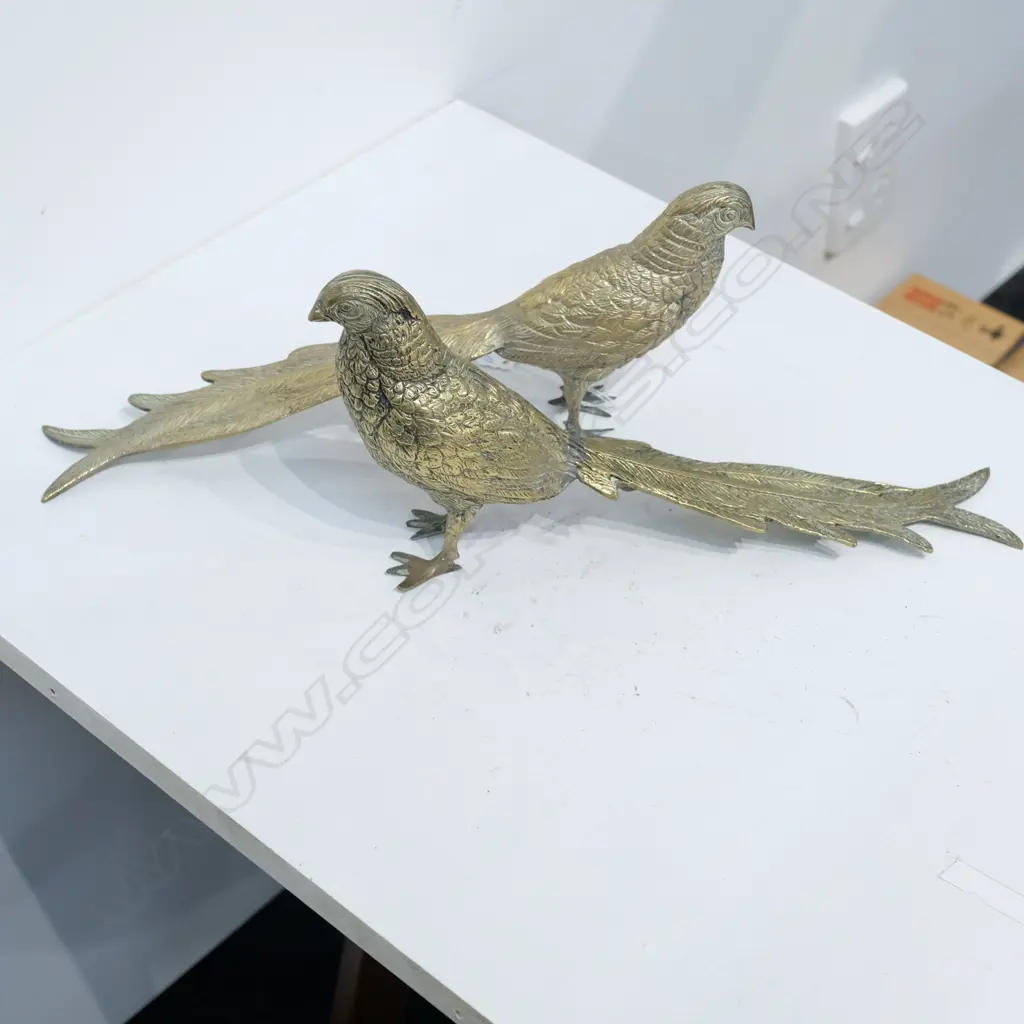 PR BRASS LONG-TAILED PHEASANTS SCULPTURES Image 1++