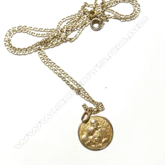 9CT GOLD RELIGIOUS PENDANT ON 14K GOLD CHAIN 5.7GMS