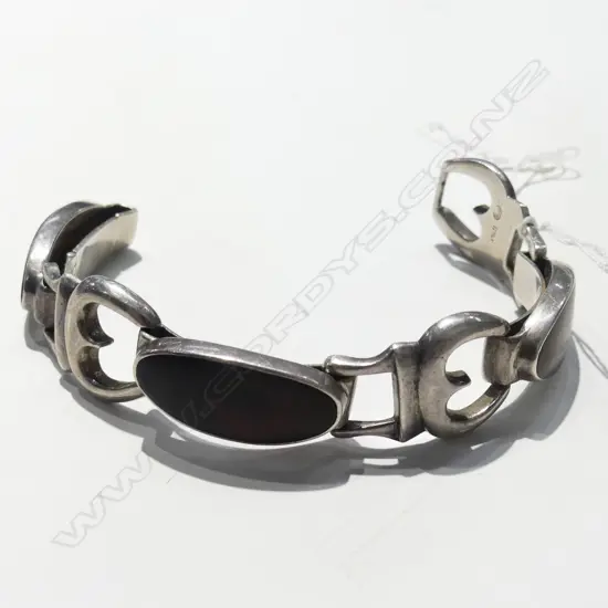 STYLISH ITALIAN RETRO SILVER & TORTOISESHELL BRACELET 