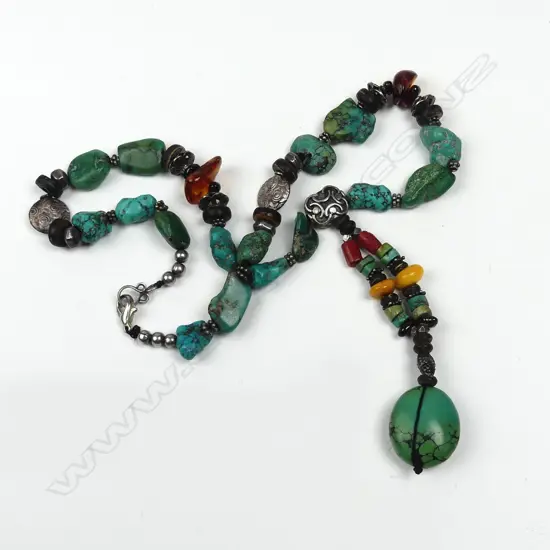 A tribal turquoise and other bead necklace