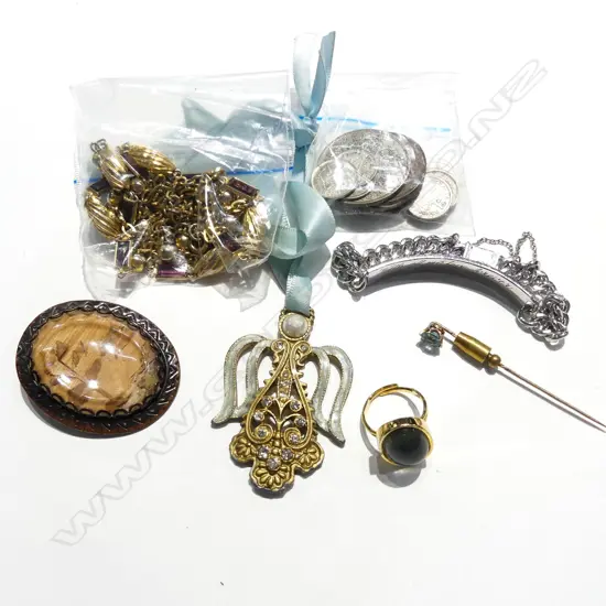 SILVER ID BRACELET 25GMS, SLVER NZ COINS, COSTUME JEWELLERY