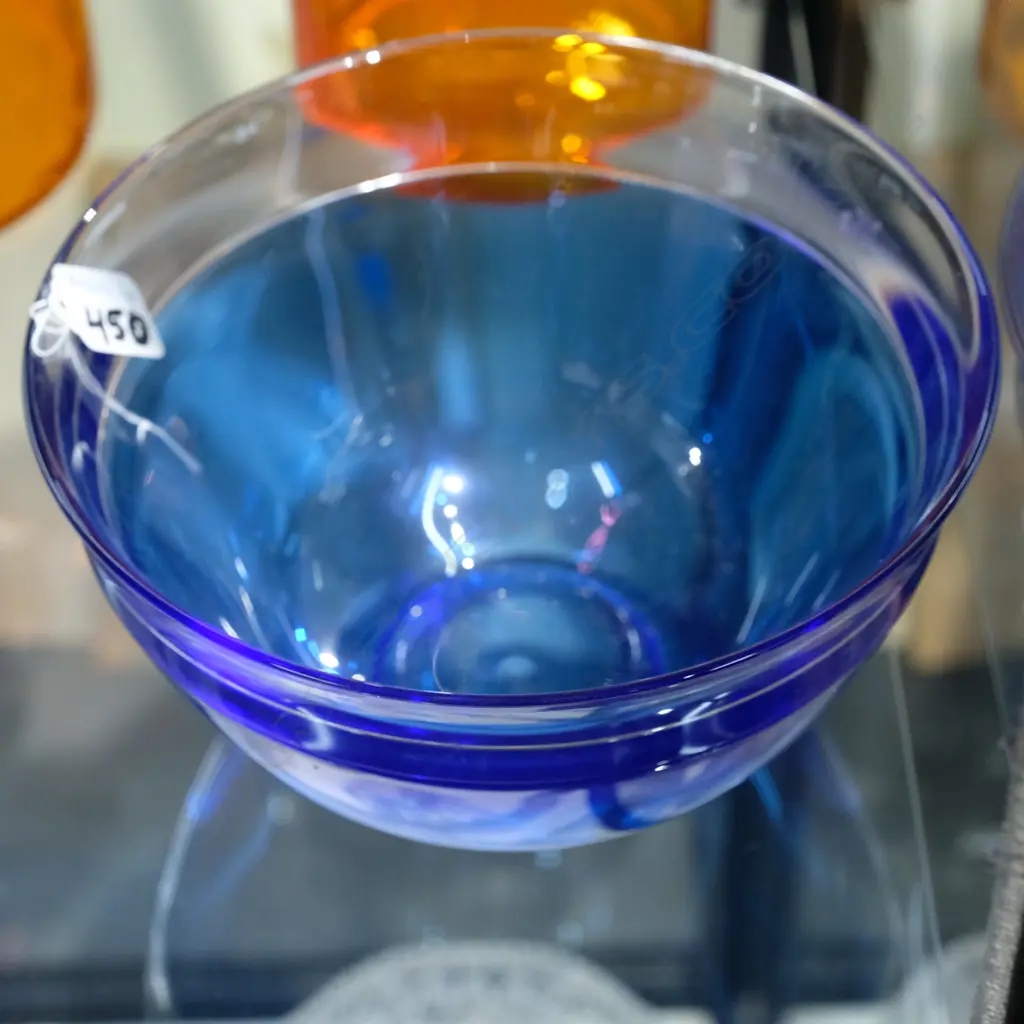 ORREFORS BLUE GLASS BOWL  Image 1++