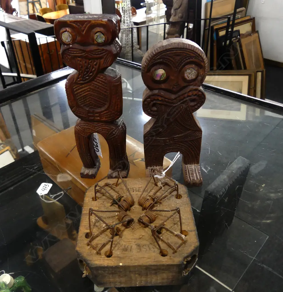 TWO CARVED MAORI FOLK ART PCS + 1 OTHER. LARGEST 175MM Image 1++