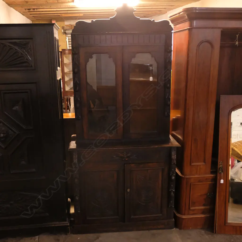 LATE 19THC OAK CARVED BOOKCASE W 100 H 2110 D460 MM Image 1++