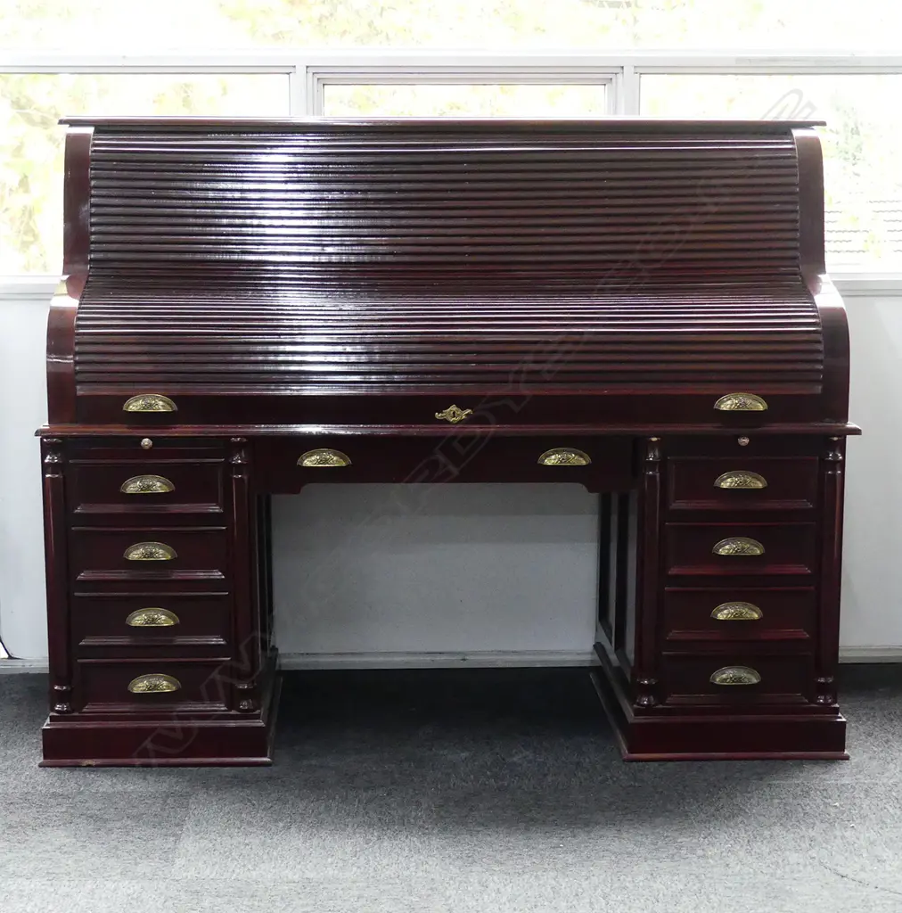 LARGE MODERN TWIN PEDESTAL ROLL TOP DESK Image 1++