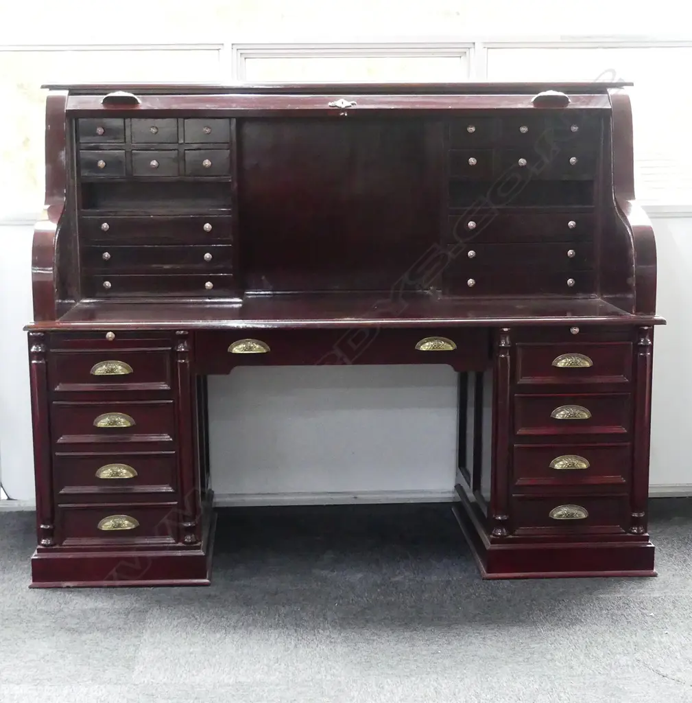 LARGE MODERN TWIN PEDESTAL ROLL TOP DESK Image 1++