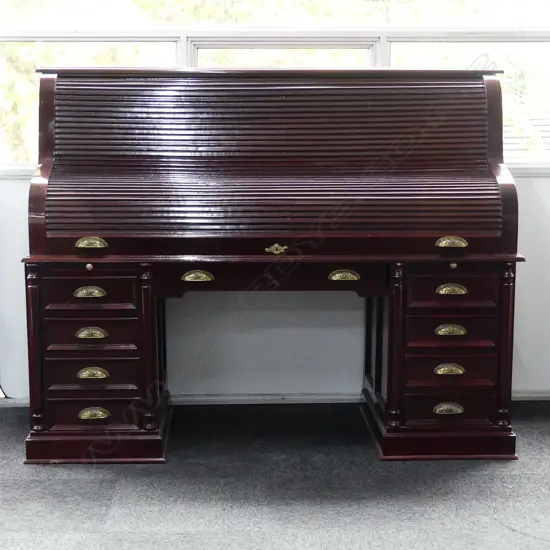 LARGE MODERN TWIN PEDESTAL ROLL TOP DESK