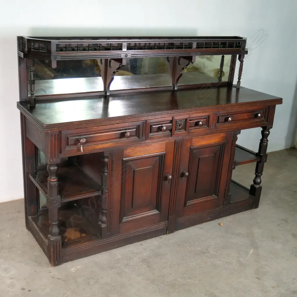 MAHOGANY GOTHIC REVIVAL DINNING ROOM SIDE BOARD L. 2400MM H. 1500MM Image 1++