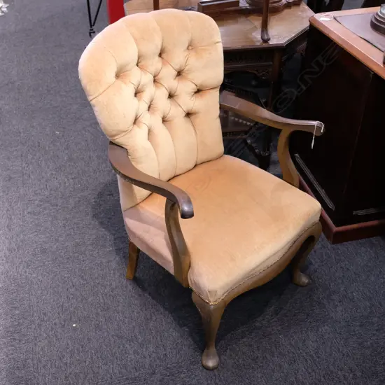 QUEEN ANNE STYLE BUTTON BACK ARMCHAIR