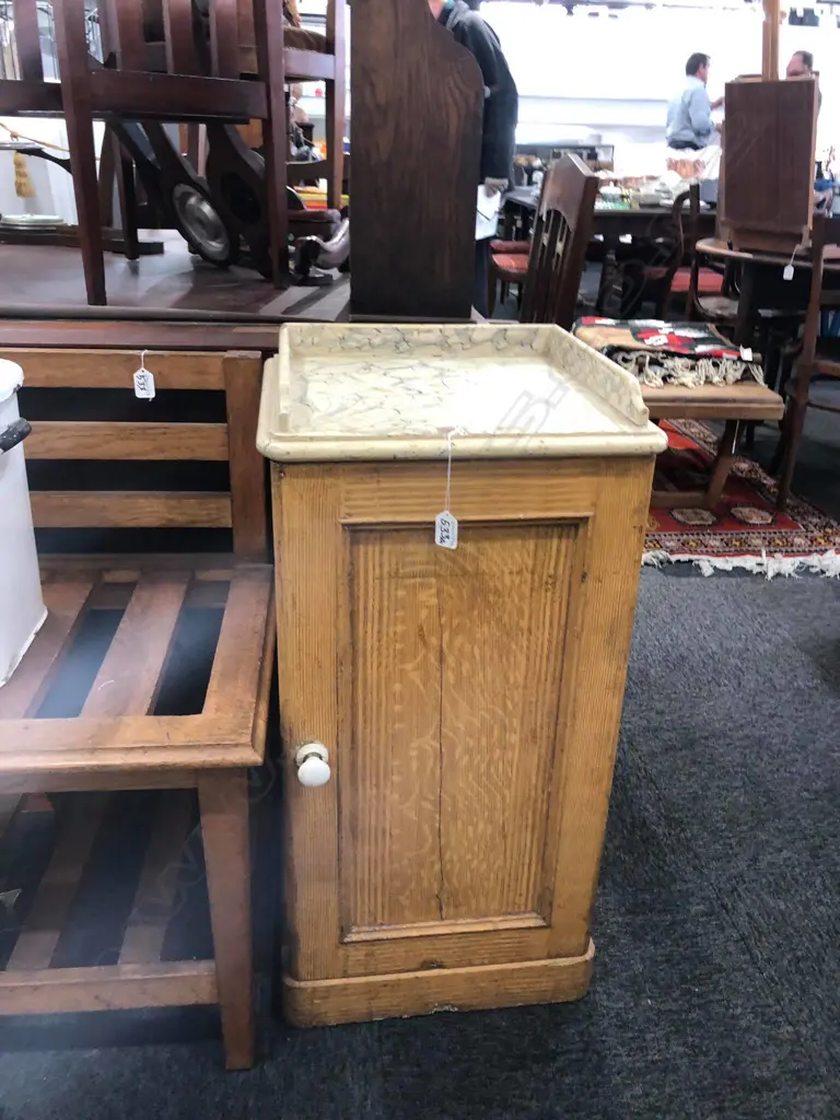 VICT PINE POT CUPBOARD WITH FAUX MARBLE TOP Image 1++
