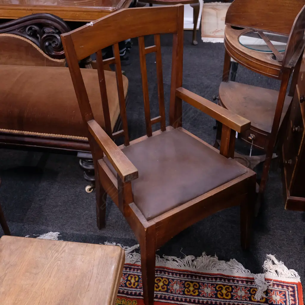 RIMU ROY LIPPINCOTT  ARMCHAIR c1925/1926 This masters lecture chair is one of a few that architect Roy Lippincott designed for the Old Arts / Clock Tower Building (1926) at 22 Princess St Image 1++