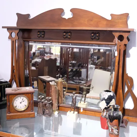 MAHOGANY ARTS AND CRAFTS OVER MANTLE MIRROR