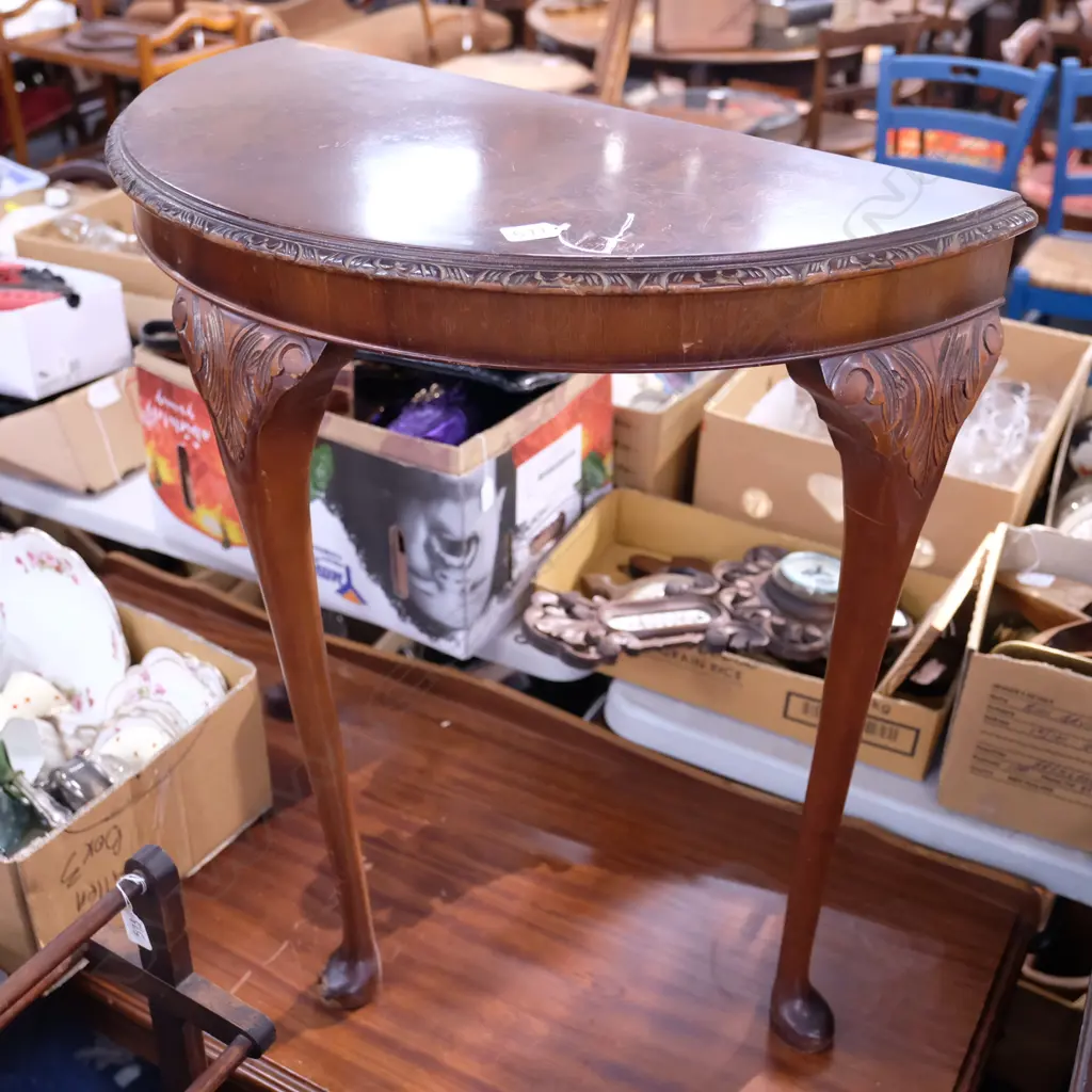 WALNUT HALF ROUND HALL TABLE Image 1++