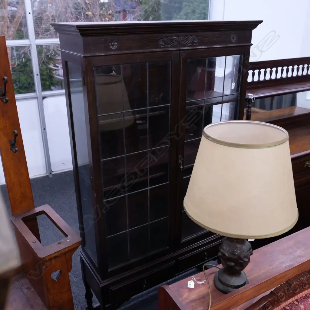 VINTAGE OAK UPRIGHT GLAZED BOOKCASE H. 1800MM Image 1++