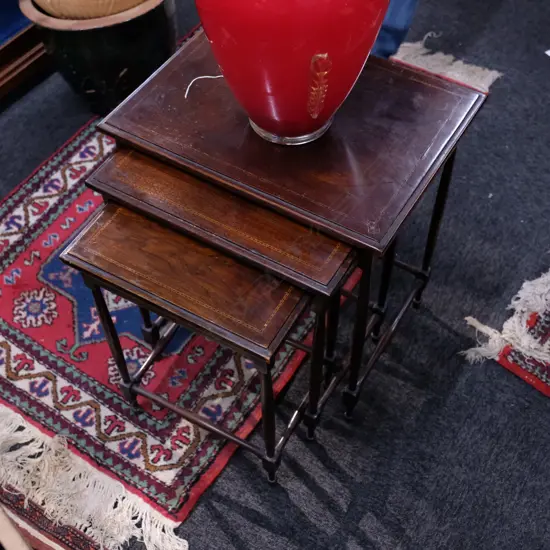 EDWARDIAN MAHOGANY NEST OF 3 TABLES