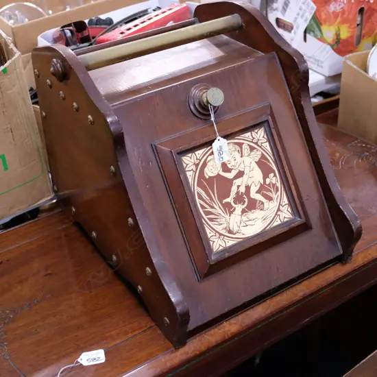 COAL SKUTTLE WITH TILE INSET