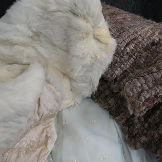 FUR COAT, DRESS & RUG