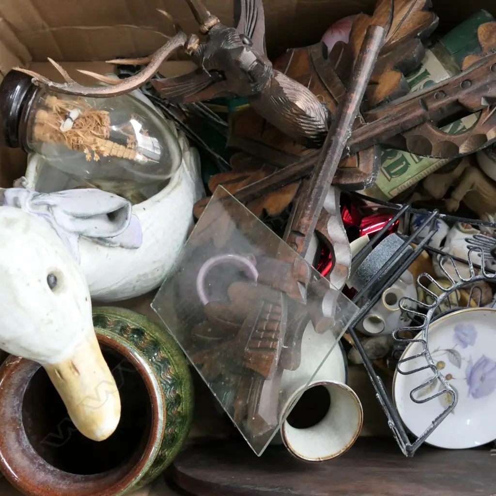 BOX OF MISCELLANY INCL PORCELAIN, POTTERY, ETC.  Image 1++